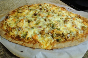 chicken enchilada pizza before topping